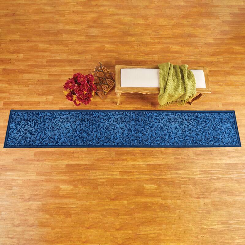 Elegant Siena Scrolling Leaf Design Extra Long Runner Rug - Blue - 20" x 120"