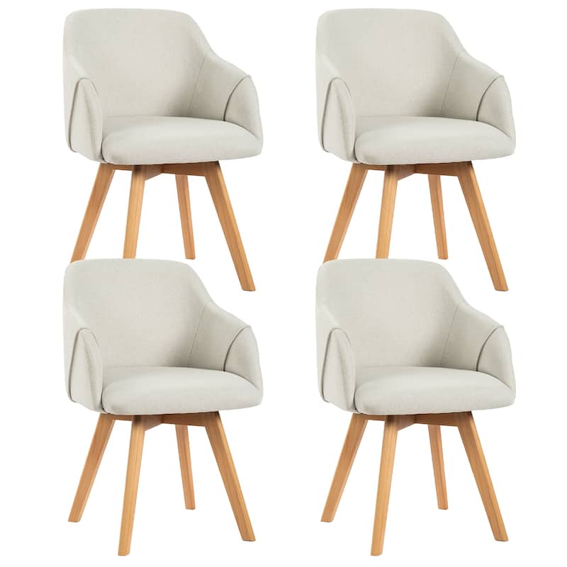 Upholstered Swivel Dining Chairs Set of 2 with Solid Wood Legs - 33.1" H x 21.5" W x 22.5" D - Set of 4 - Off-White
