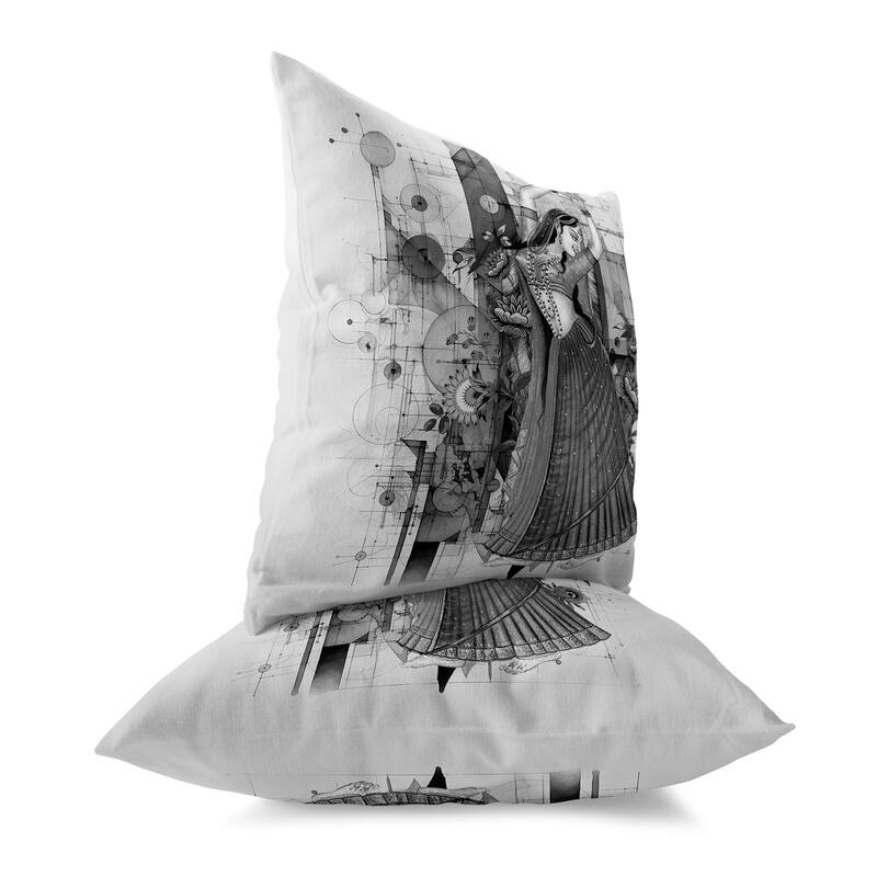 Gracefully Dancing Woman Broadcloth Pillow With Removable Cover in Gray
