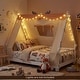 preview thumbnail 14 of 18, Gymax Twin Size House Floor Bed w/ TentWood Bed Frame w/ Roof Window &