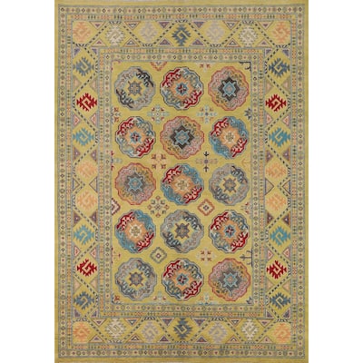 Yellow Kazak Oriental Area Rug Handmade Wool Carpet - 5'10" x 8'0"