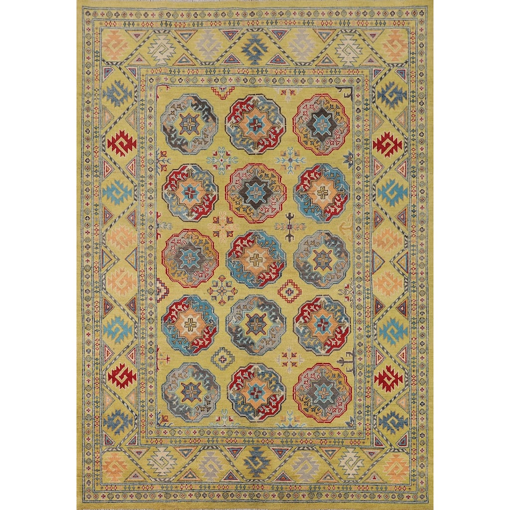 Yellow Kazak Oriental Area Rug Handmade Wool Carpet - 5'10" x 8'0"