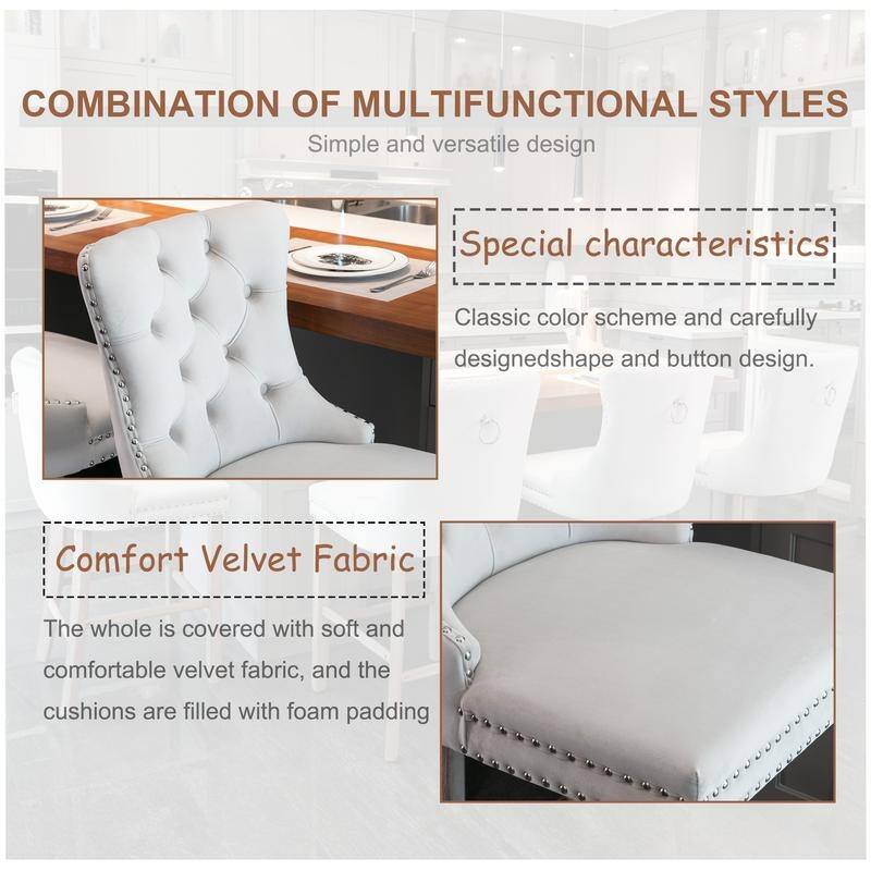 Contemporary Upholstered Velvet Barstools with Button Tufted Set of 6