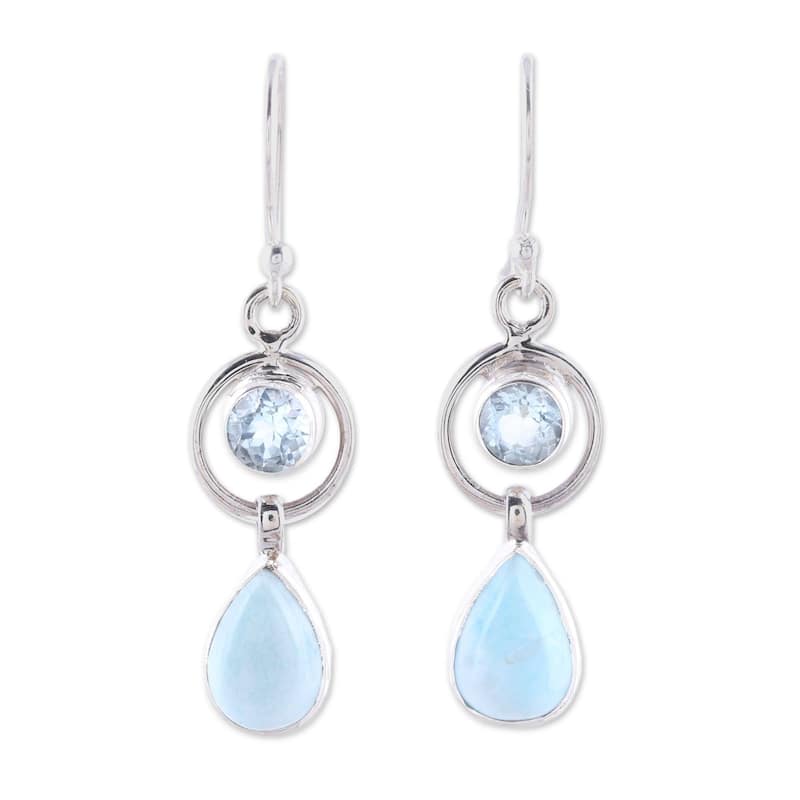 NOVICA Gleaming Daylight, Larimar and blue topaz dangle earrings - 1.5*0.4