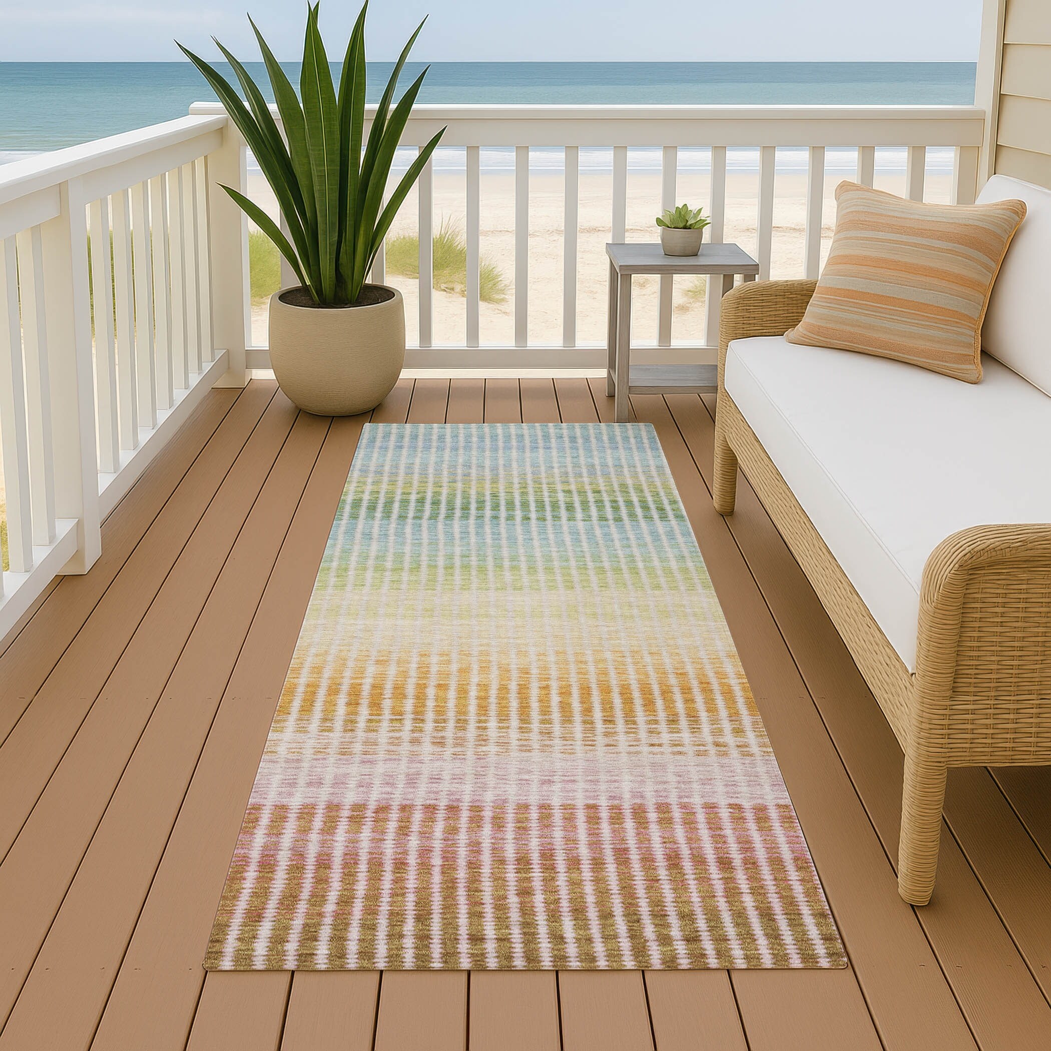 Machine Washable Indoor/ Outdoor Contemporary Stripes Chantille Rug