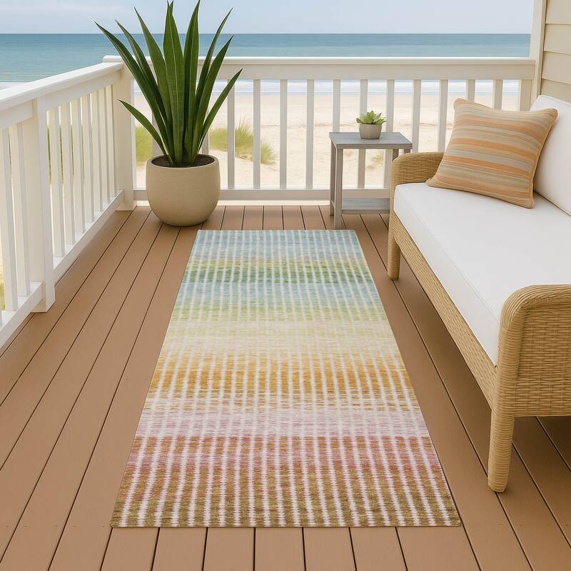 Machine Washable Indoor/ Outdoor Contemporary Stripes Chantille Rug - Salmon - 2'3" x 7'6"