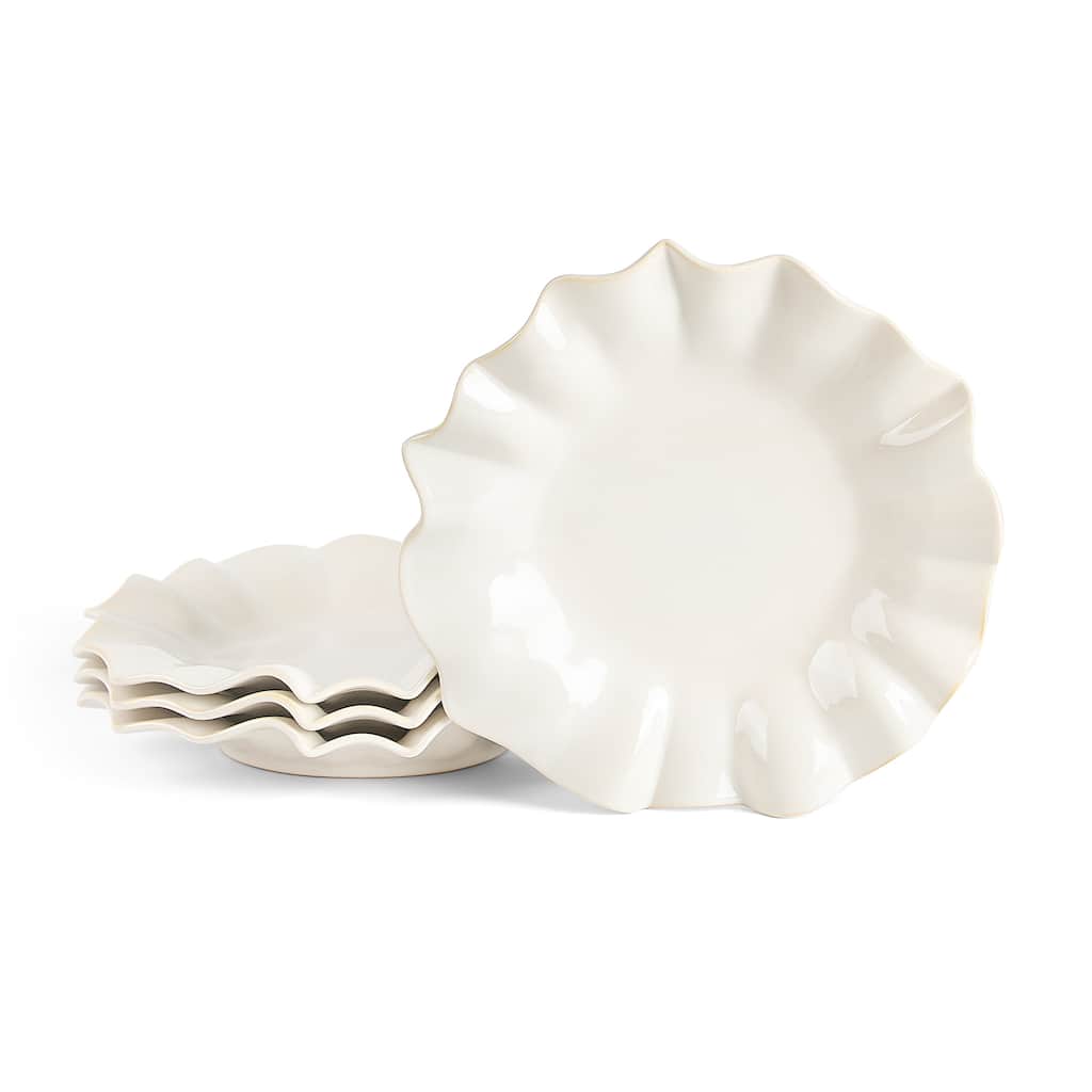 Marchesa Lotus 4-Piece Stoneware Dinner Plate Set, White