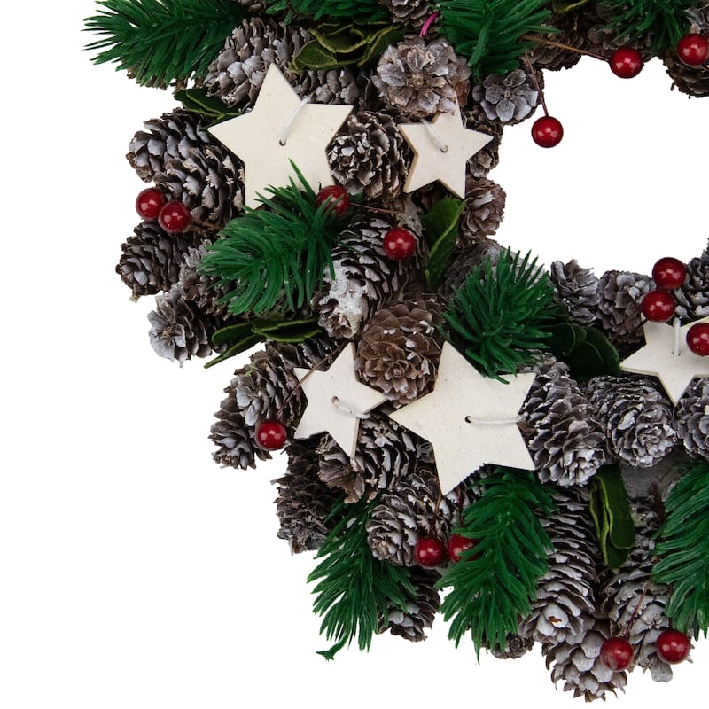 Pine Cone Berries with Stars Artificial Christmas Wreath 10 Inch Unlit