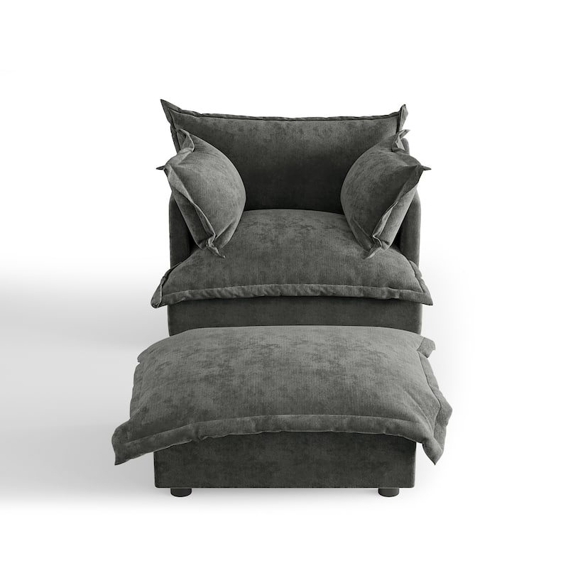 39"W Oversized Chenille Comfy Cloud Chaise Lounge with Ottoman