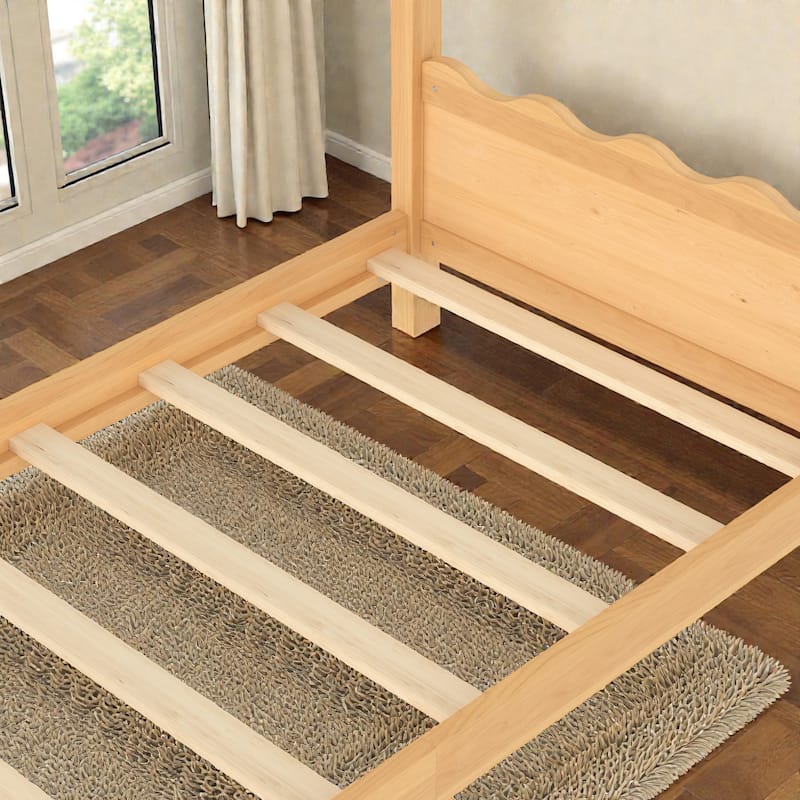 Kids Solid Wood House Floor Bed with Support Slats, Montessori Low Profile Bed, No Box Spring Needed