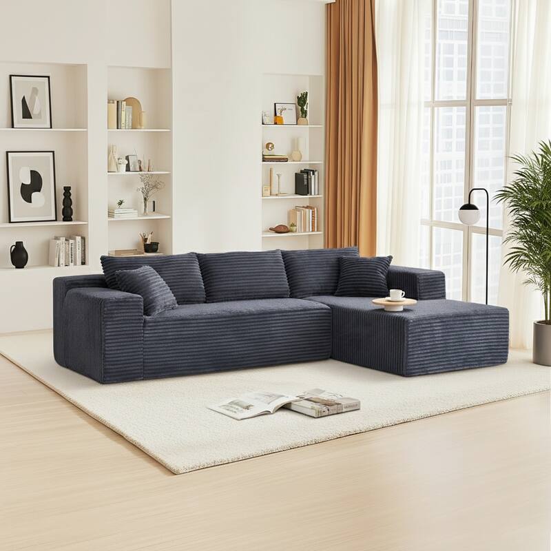 103.54" Flannel L-Shaped High-Density Modern Modular Sectional Sofa with Chaise & Pillows