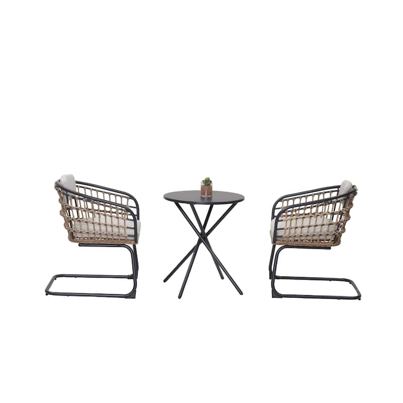 3-Piece Outdoor Wicker Bistro Set, Weather-Resistant PE Rattan And Sturdy Iron Frame