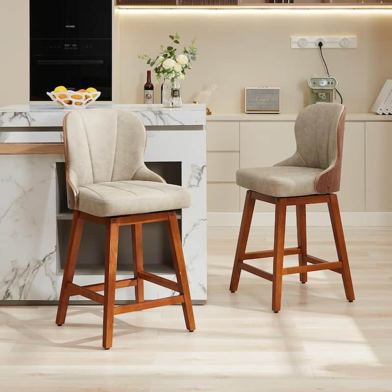 XINMICS 26 Inches Counter Height Bar Stools, Swivel PU Leather Bar Stools with Bentwood Backs, Set of 2/3 - N/A