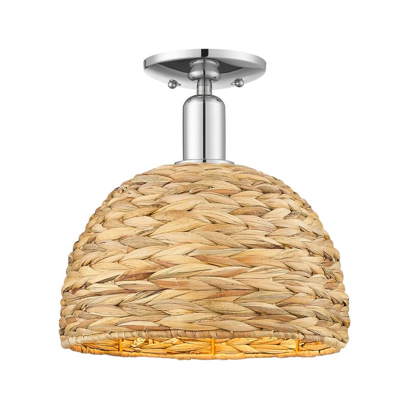 Innovations Lighting Endless Possibilities Arcadia - Woven Rattan - 1 Light 12" Semi-Flush Mount - Polished Chrome/Natural