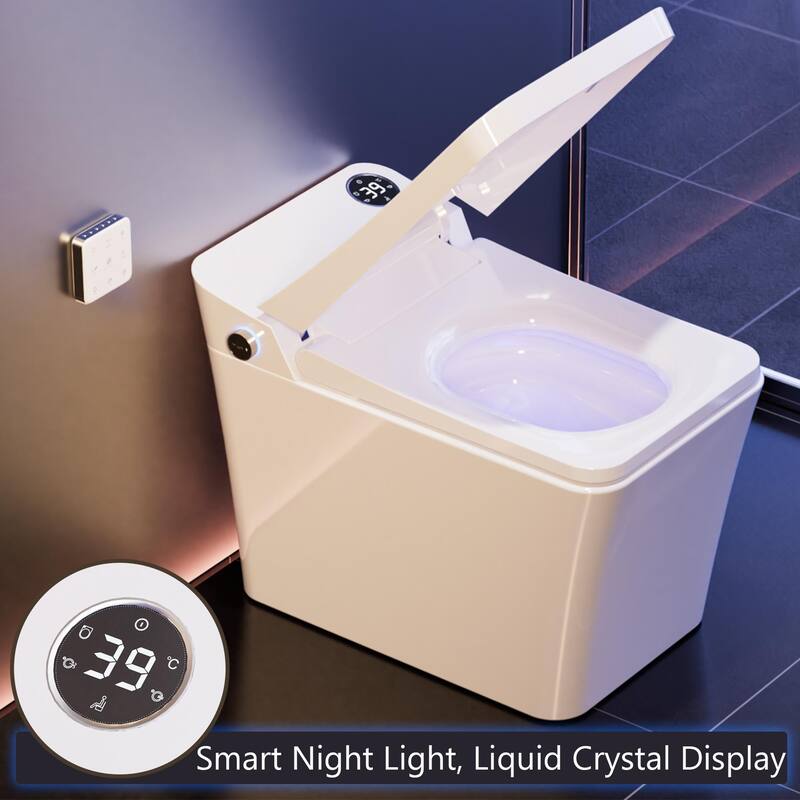 Square Electric Smart Bidet Toilet 1.06/0. 87GPF in White with Auto Flushing, Multi Washing, Antibacterial Seat
