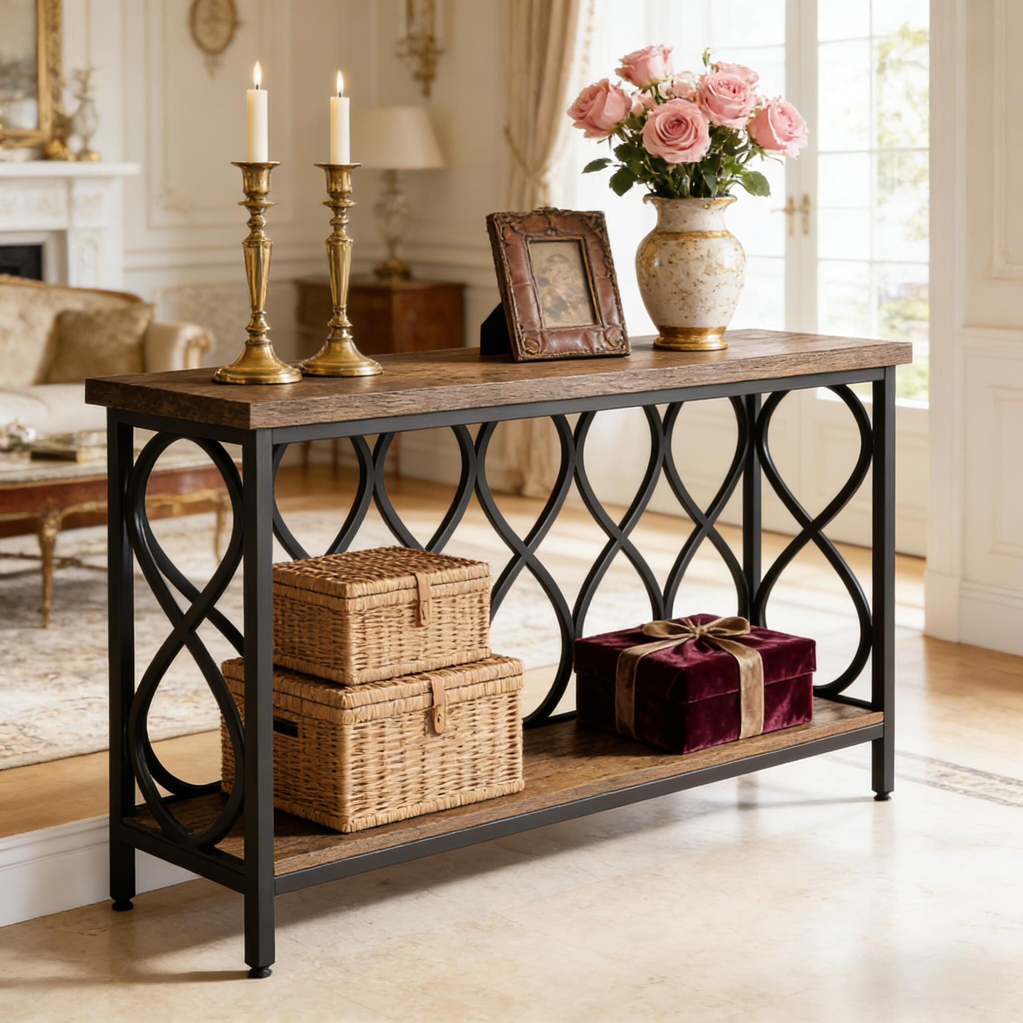 3-Tier Sofa Table,Entryway Table - Black+Brown - Overstock - 43871532