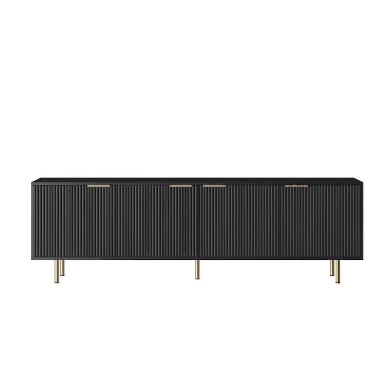 Fluted TV Stand with Storage Doors, Entertainment Center with Shelves, Console Table with Gold Legs and Metal Handles