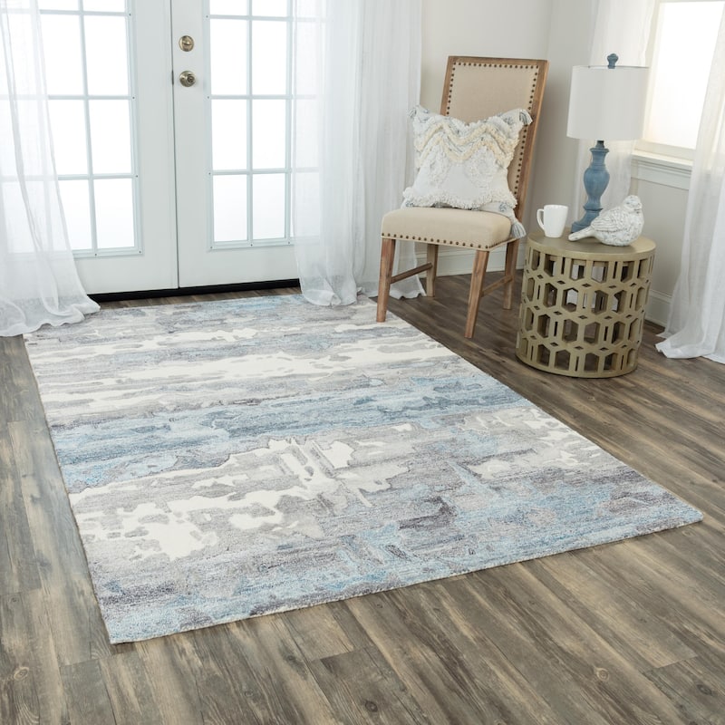 Alora Decor Spirit Blue and Grey Abstract Hand-tufted Wool Blend Rug - 7'6" x 9'6" - Gray