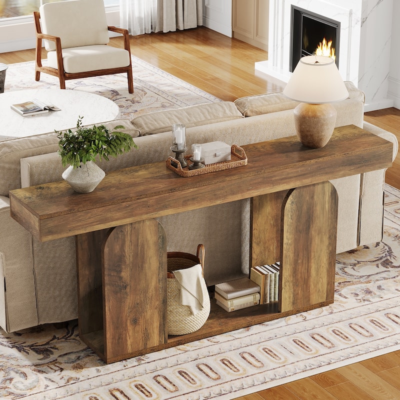 Long Wood Entryway Table, Storage Shelf Sofa Console Table, Living Room Hallway Foyer Behind Couch