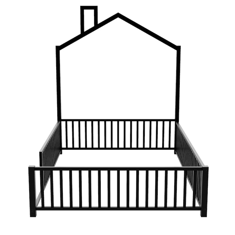 Full Metal Platform Bed with Guardrails & Chimney Design
