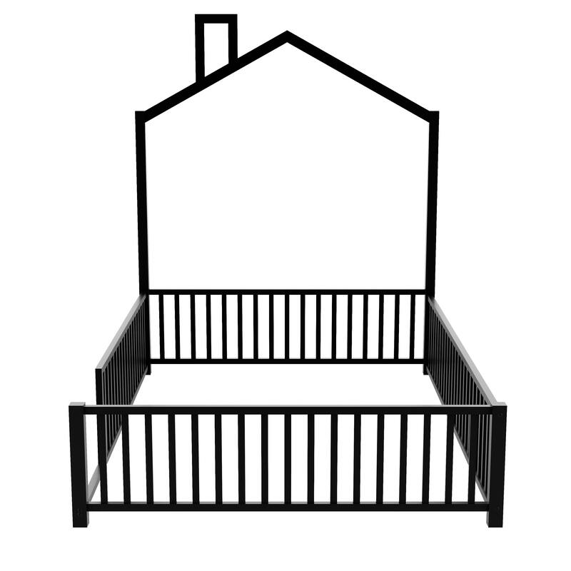 Full Size Metal Platform Bed with Safety Guardrails And Chimney Design