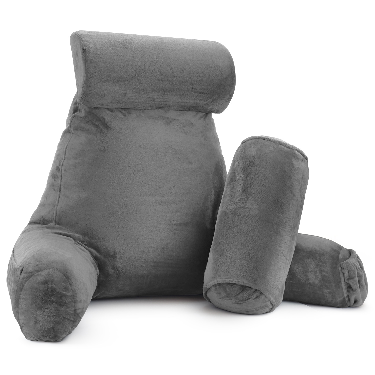 Nestl Backrest Reading Pillow with Arms Shredded Memory Foam Back Support Bed Rest Pillow Large Charcoal Stone Gray