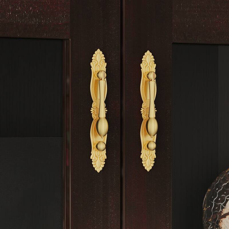 Asian Style Display Cabinet with Glass Doors Accent Curio Cabinet with Drawer Solid Wood and Tempered Glass Storage Shelf