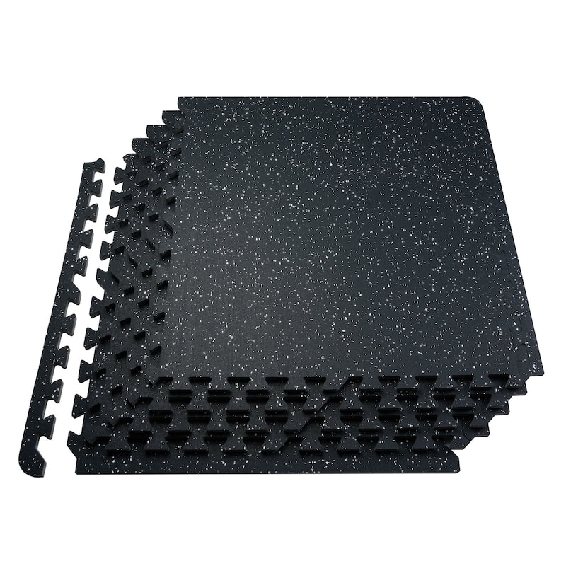 Rubber Foam Gym Mats Interlocking Tiles - 6 pcs - Black & White