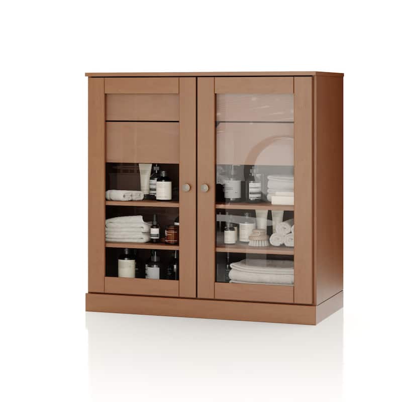 Palace Imports 100% Solid Wood 32" Bathroom Cabinet with Clear Glass Doors, 2-Drawers and Adjustable Shelves