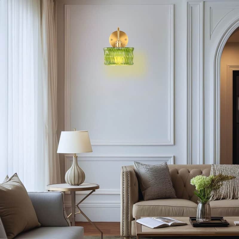 2 Pack lights bulb green ripple wall sconces glass wall lights
