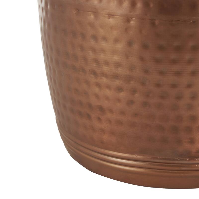 Metal Drum Handmade Accent Table with Hammered Design - Roche River Decor