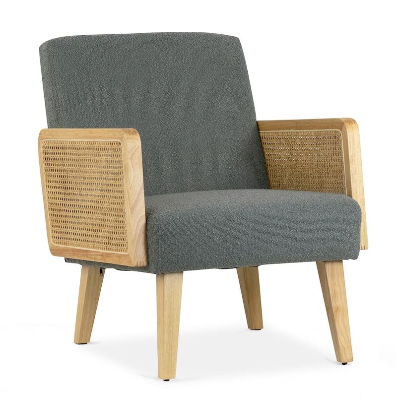 Ayaki Gray Woven Accent Chair with Rattan Arms - Grey