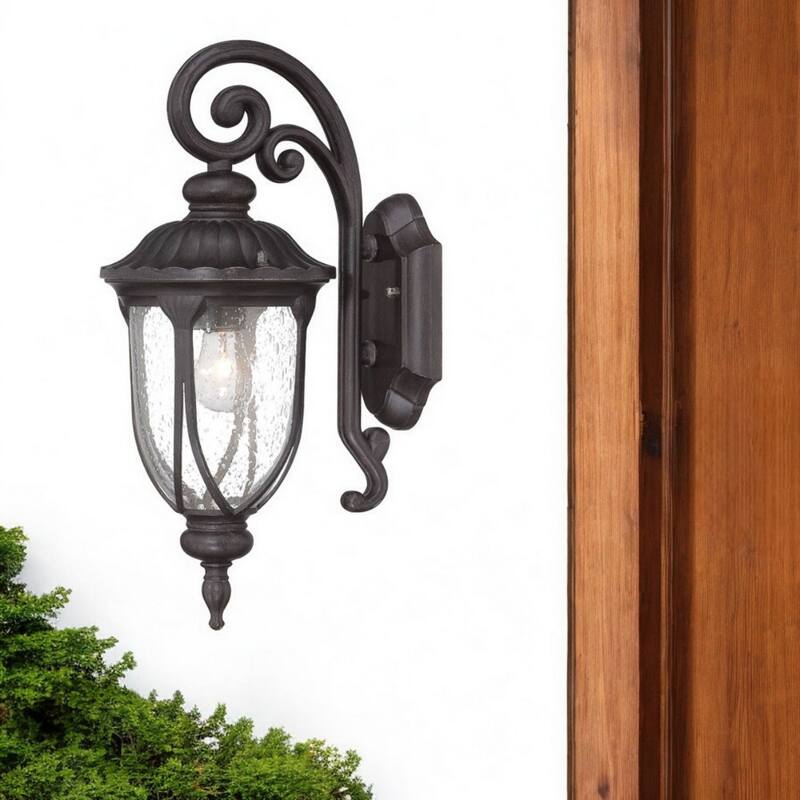 Aluminum Outdoor Wall Sconce with Seeded Glass Hardwired, LED - 9”x 6.75” x 16.5” (D x W x H)