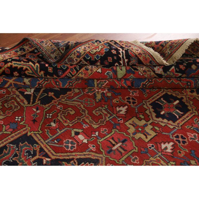 Hand Knotted Oriental 100% Wool Carpet Traditional Medallion Oranges & Rust Heriz (serapi) Area Rug - 14' 5'' X 11' 2''