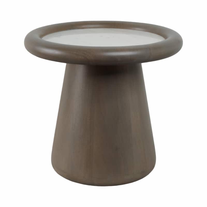 Mango Wood Marble Accent Table Round Drum Base Sculptural Design