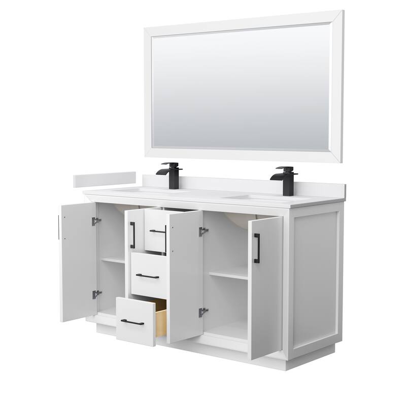Strada 60-Inch Double Vanity Set, Cultured Marble Top, 58-Inch Mirror