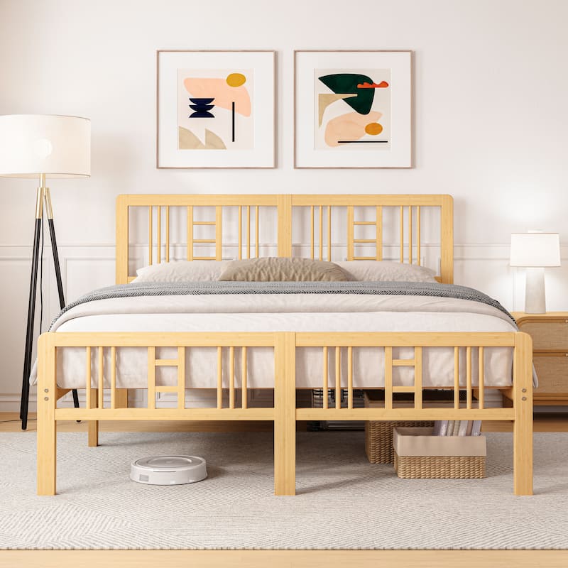 35 Inch Solid Bamboo Bed Frame with Headboard, Durable & Aesthetic Bedroom Upgrade - Natural - King
