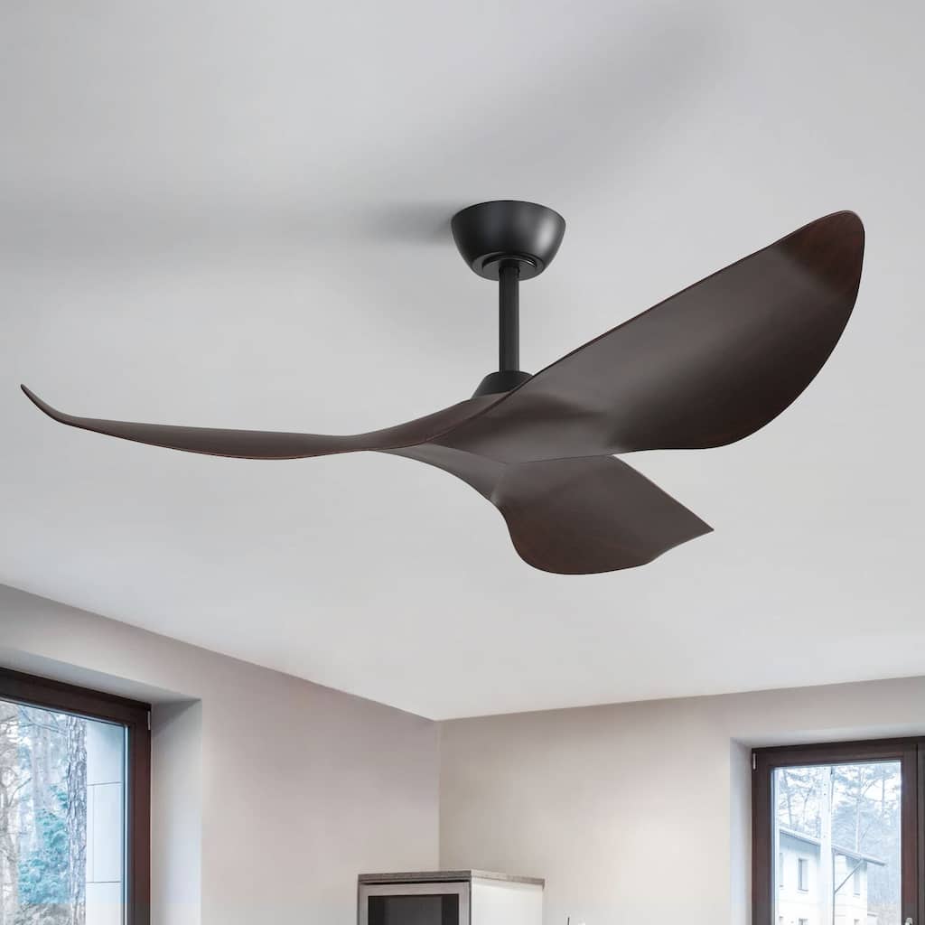 Sofucor 52inch Farmhouse Vintage Ceiling Fan with Wave-shaped curved Blades, Remote Control,Without Light - 52 Inches