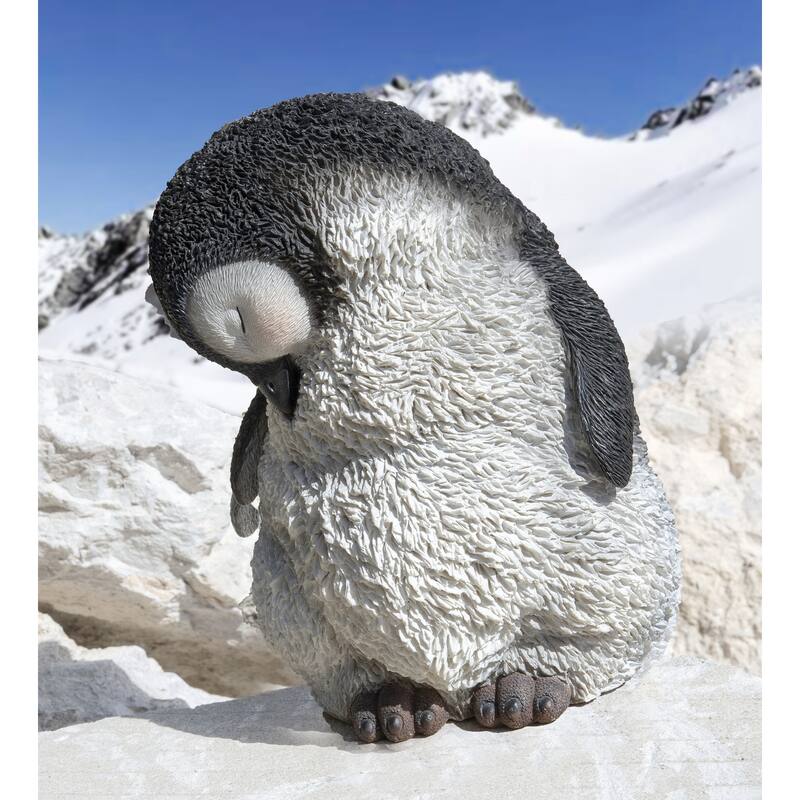 10" Large Sleeping Penguin Outdoor Garden Statue