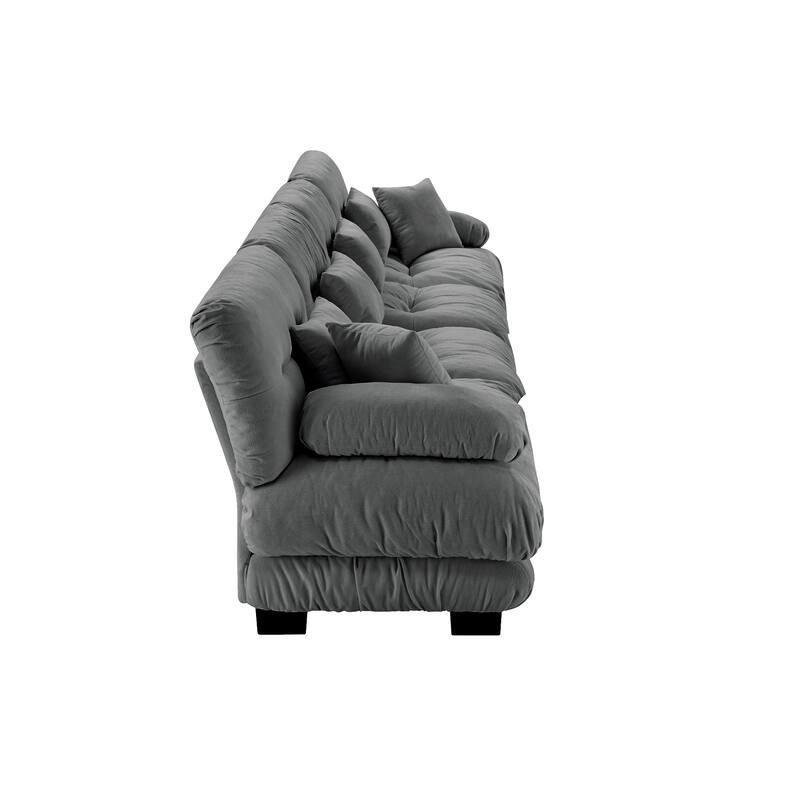 Rossetta 4-Seater Stylish Design Chenille Modular Sectional Sofa with Round Bolster Armrests
