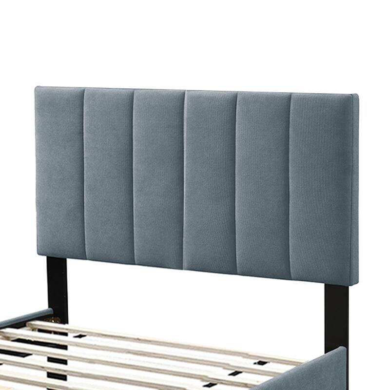 Brushed Linen Fabric Adjustable Headboard Full Bed with Channel Tufting Design