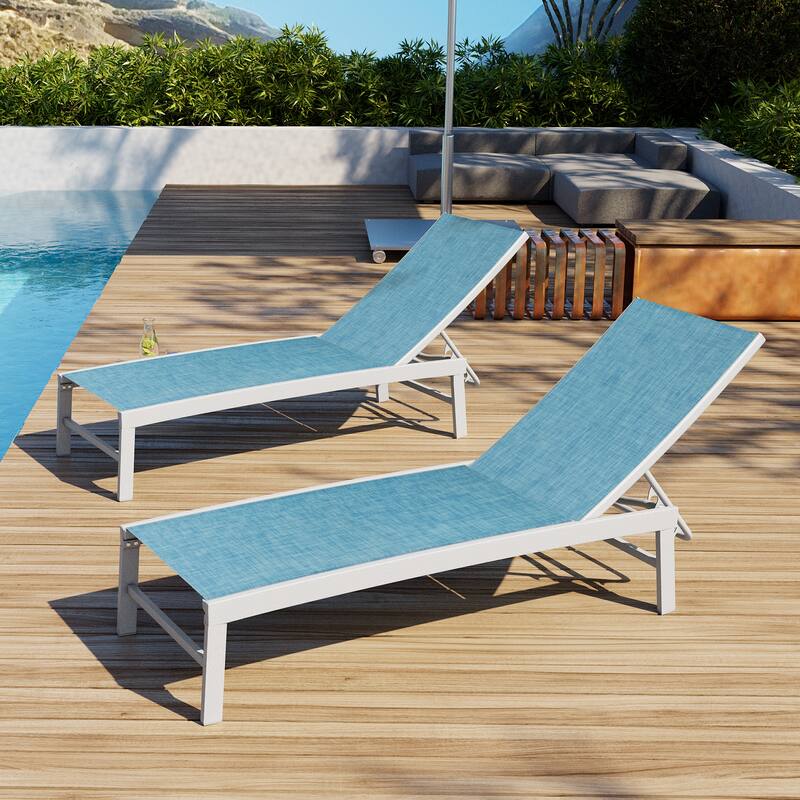 VredHom Outdoor Aluminum Adjustable Chaise Lounge Chairs (Set of 2) - 60.4 in L * 24.6 in W * 16.1/40.8 in H - Blue