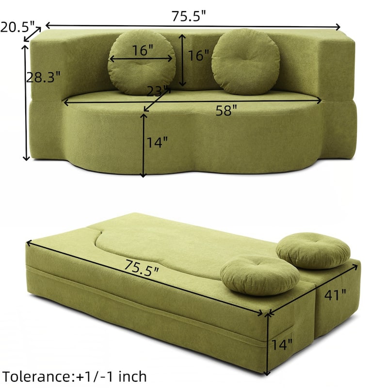 Folding Sofa Bed with Pillow, Sleeper Sofa, Floor & Futon Loveseat Couch