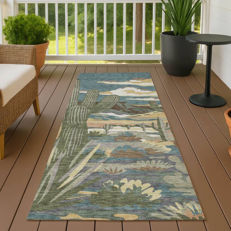 Machine Washable Indoor/ Outdoor Southwestern Mesa Chantille Rug - Teal - 2'3" x 7'6"