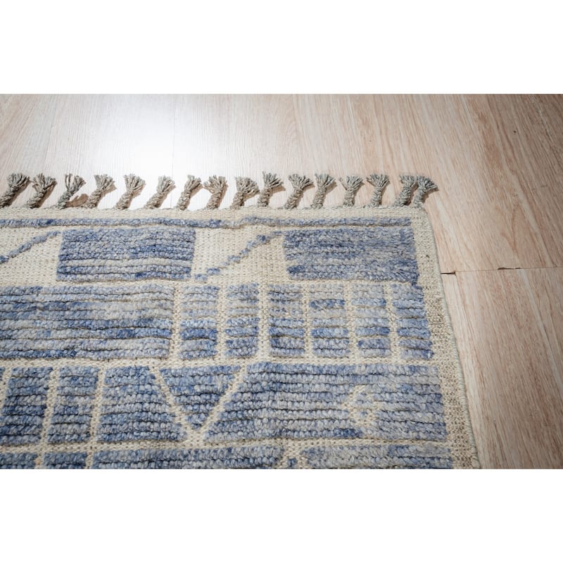 Home Decor Blue Hand-Knotted Wool Contemporary Marrakech Handspun Area Rug Stylish and Elegant Rug for Living Room, Bedroom