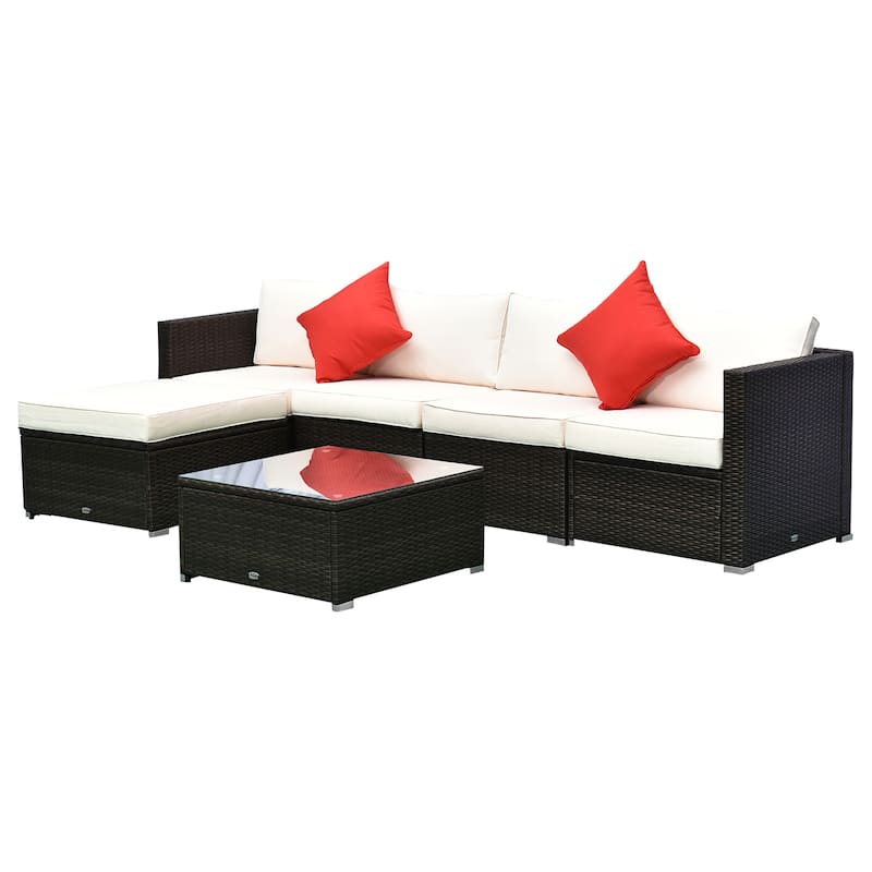 Outsunny 6-piece Outdoor Cushioned Wicker Patio Sectional Chat Set