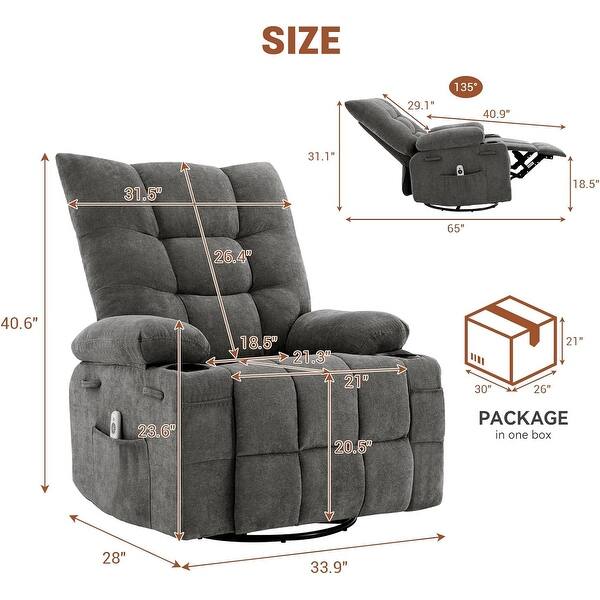 dimension image slide 0 of 4, 360 Degree Swivel Rocking Single Sofa with Cup Holders
