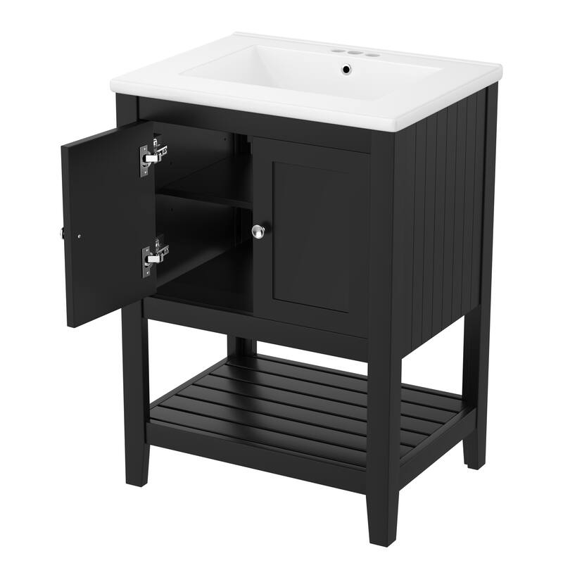 Bathroom Vanity with Sink, Small Storage Cabinet with 2 Soft Closing Doors, Sink Vanity with Solid Wood Frame
