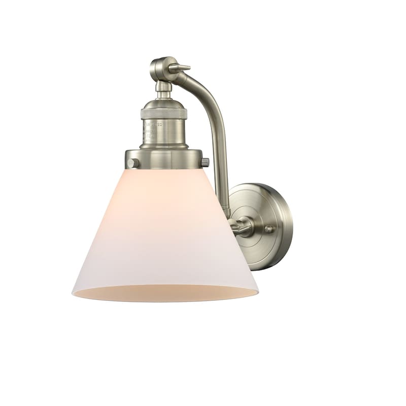 Innovations Lighting Large Cone Single Light 12" Tall Wall Sconce - Brushed Satin Nickel / Matte White Cased