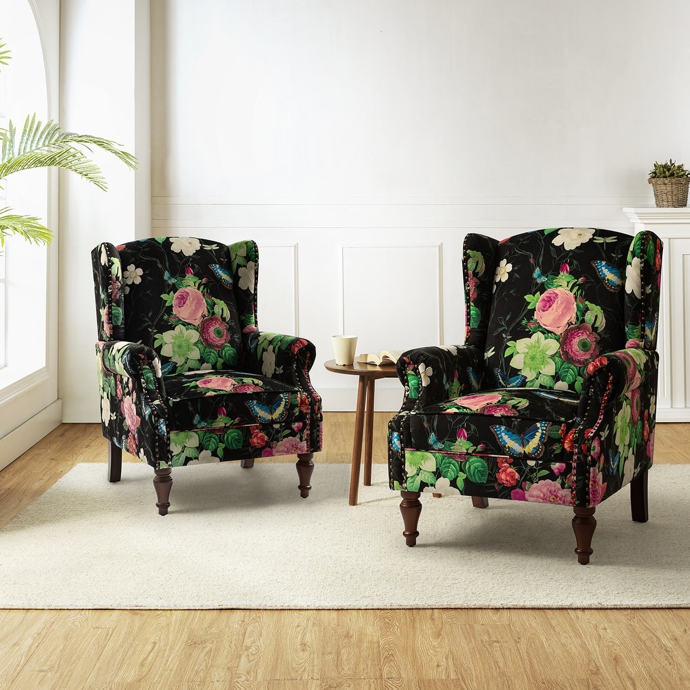 Gott Traditional Wingback Armchair with Solid Wood Legs Set of 2 by HULALA HOME